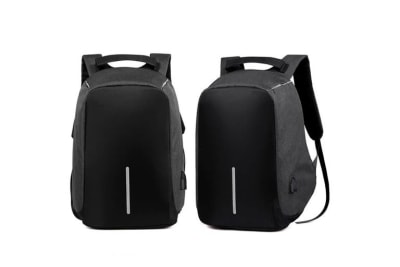 Anti Theft Waterproof Travel Backpack with USB Charger - Black